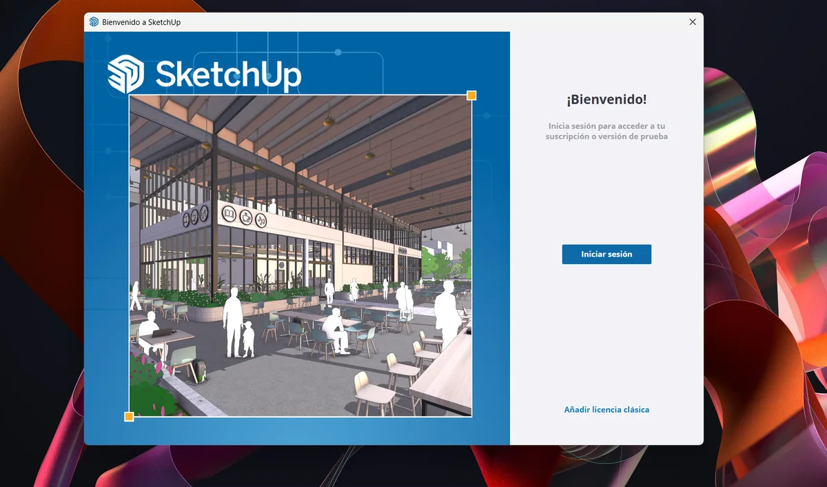 Ventana de bienvenida de SketchUp con el botón Iniciar sesión