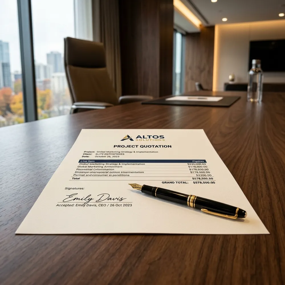Contrato premium firmado en un escritorio